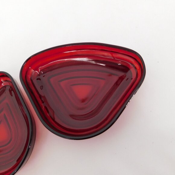 Lot of 4 Anchor Hocking Manhattan Ruby Red Glass Relish Inserts NO TRAY Vintage - Picture 2 of 8